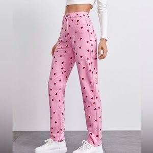 Pink Heart Pants |SHEIN | Size Large | high-waisted | straight leg | Y2K